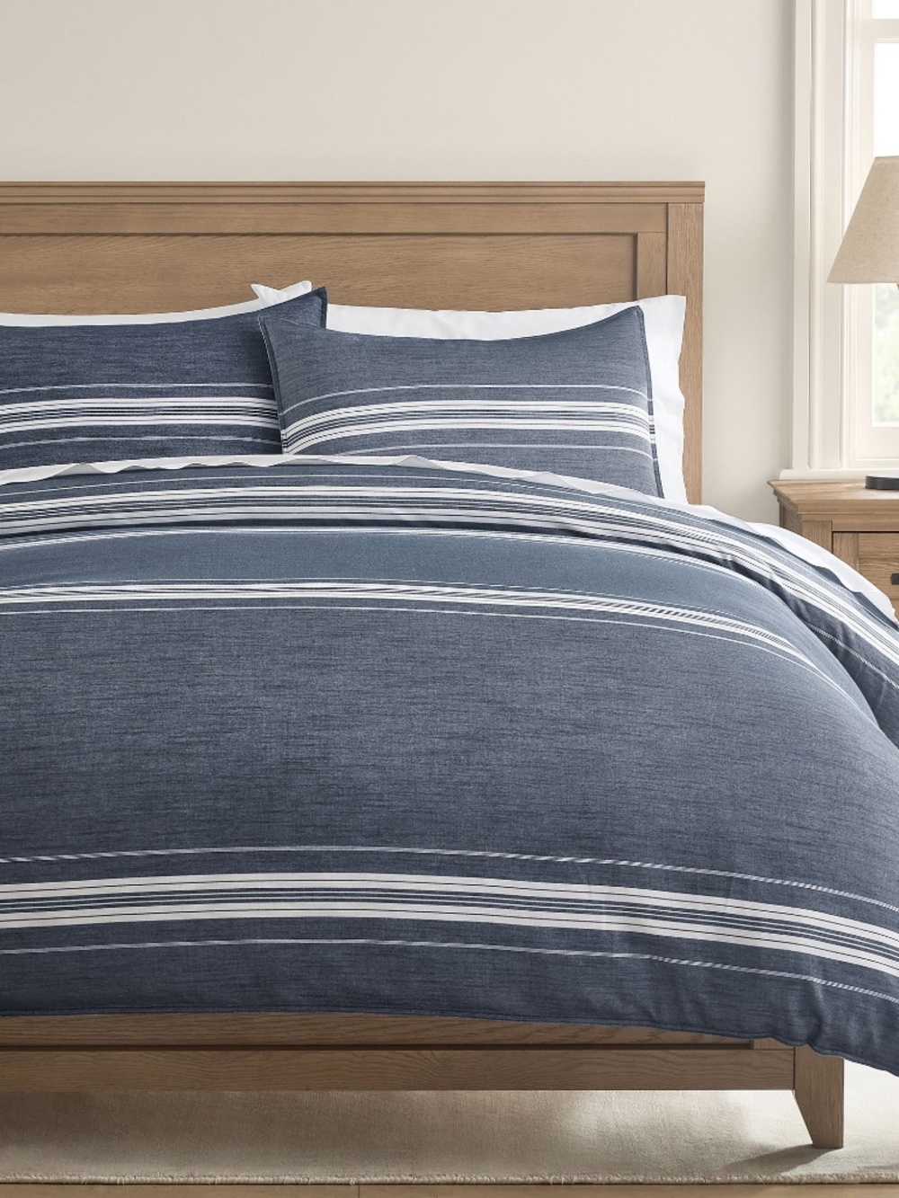 Pottery Barn Teen Windward Stripe Reversible Duvet, Twin, Dark Navy